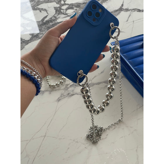 Blue iPhone Case With Silver Beads Strap