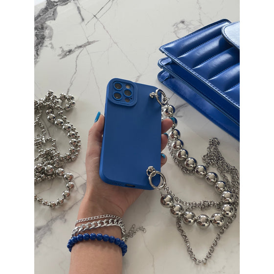 Blue iPhone Case With Silver Beads Strap